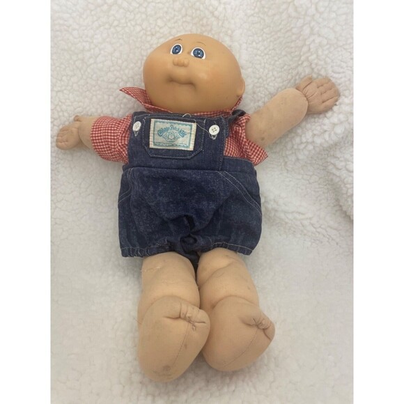 Original Cabbage Patch Doll Xavier with Blue Overalls checkered red white shirt - Picture 4 of 6